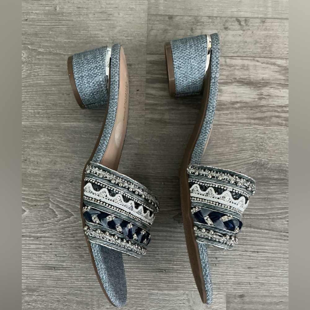London Fog Rishi beaded and embellished denim mules - Picture 3 of 8